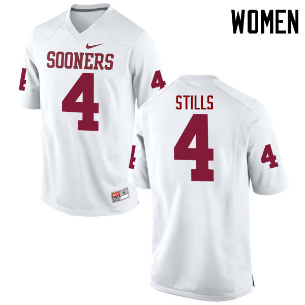 Women Oklahoma Sooners #4 Kenny Stills College Football Jerseys Game-White